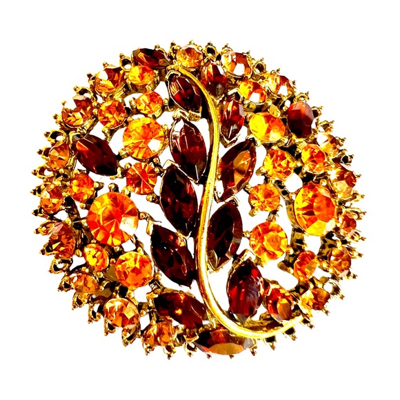 Outstanding Vintage Rhinestone Brooch Golds Oranges Browns Filigreed Gold Tone - Picture 5 of 9